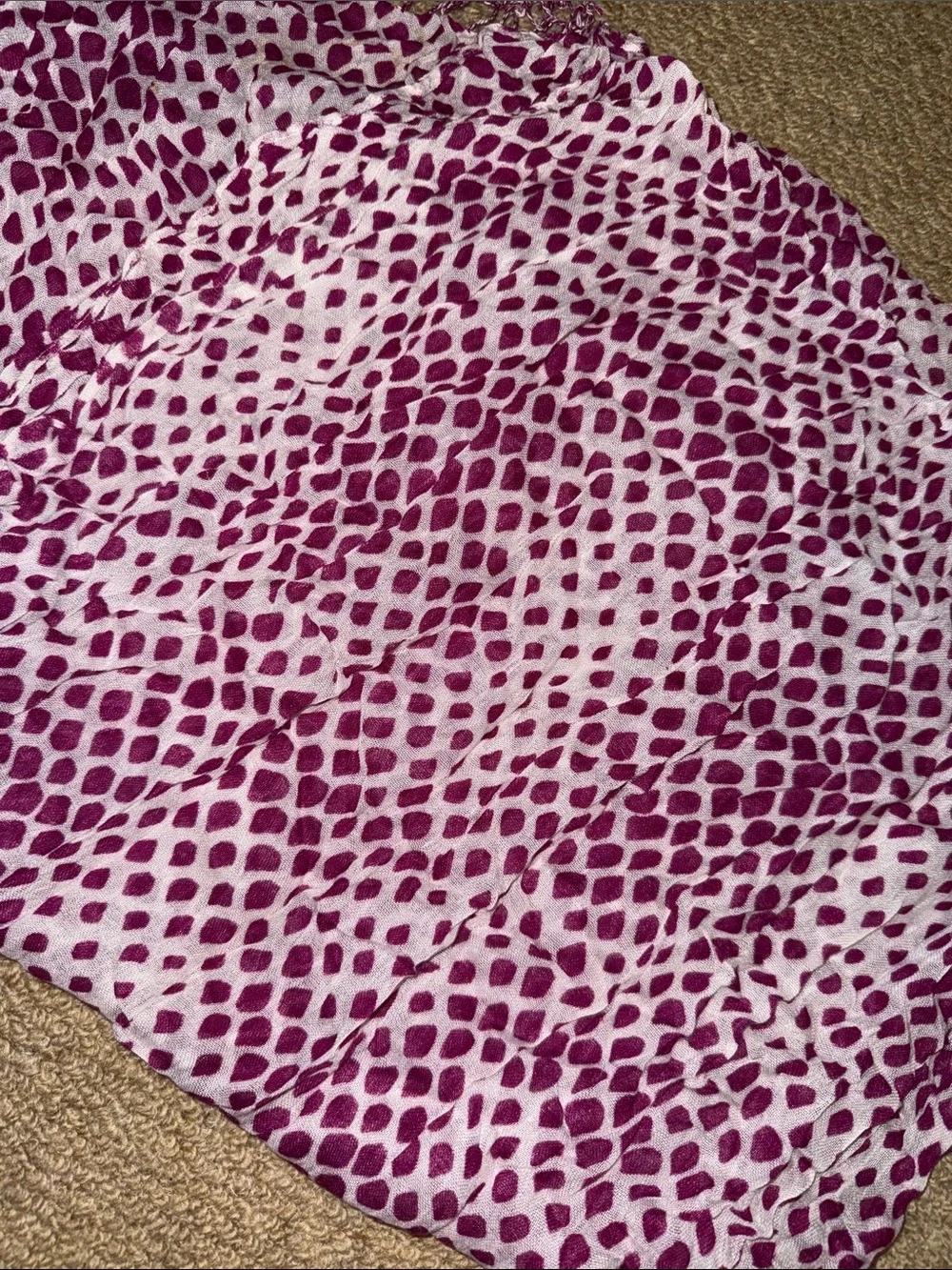Purple and White Spot Print Fringed Scarf